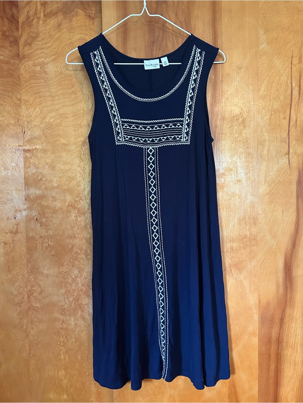 Kim Rogers Navy Sleeveless Embroidered Shift Dress